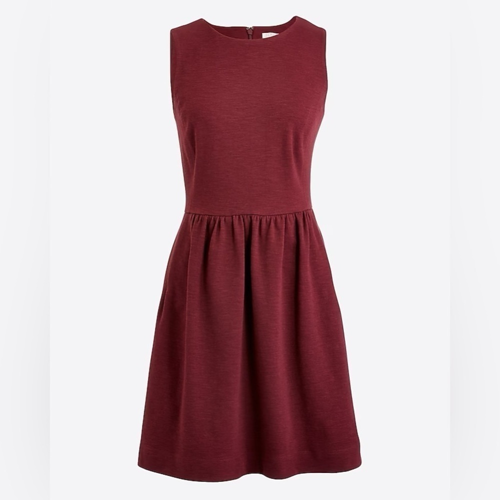J. Crew Sleeveless Ponte Daybreak Burgundy Cotton Fit Flare Dress - XS